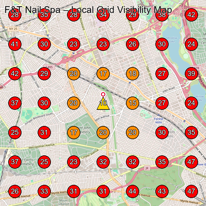F&T Nail Spa GeoGrid visibility map for Beauty Salon in Rego Park